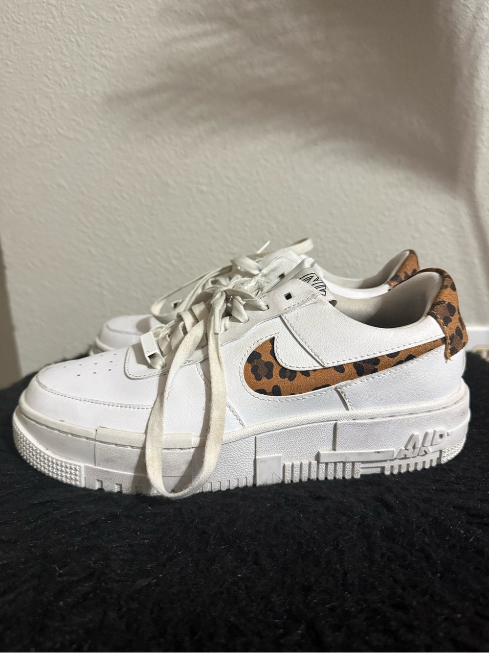 White Sneakers Women Air Force one with Leopard Accent